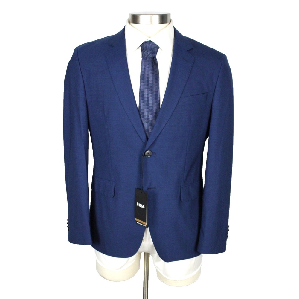 Hugo Boss Reymond Suit 40 S Mens Extra Slim Fit Blue Solid Wool 2 Piece